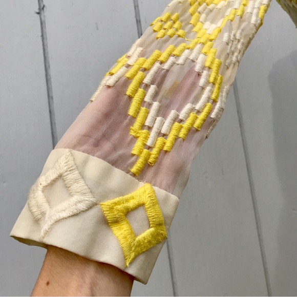 Vintage 60s Embroidered Jerry Marsch Yellow Chiffon Maxi Dress - Picture 14 of 15